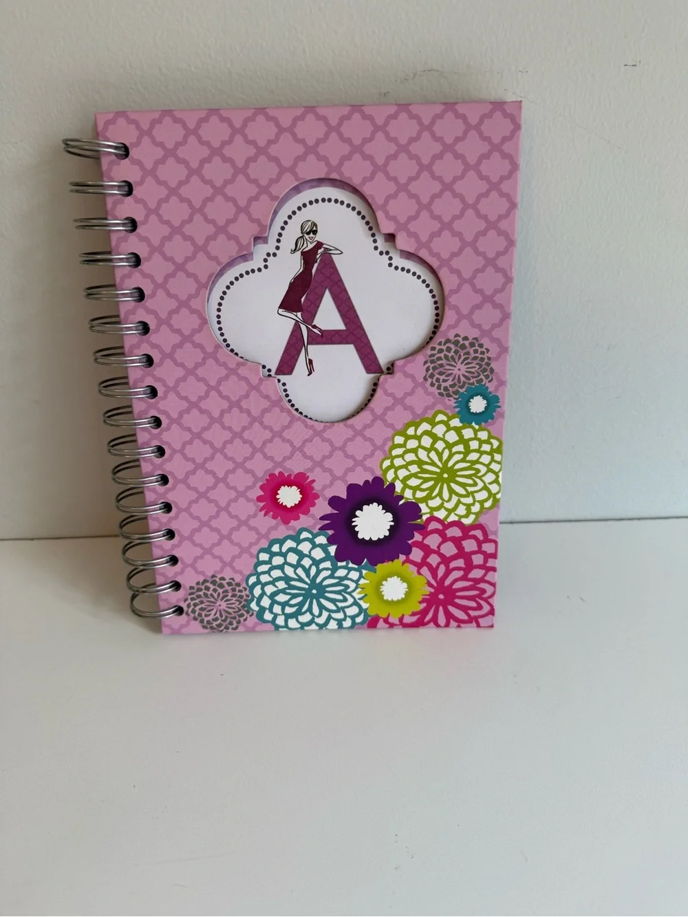 Bonnie Marcus & Co Monogram A Pink Floral Spiral Lined Journal Notebook